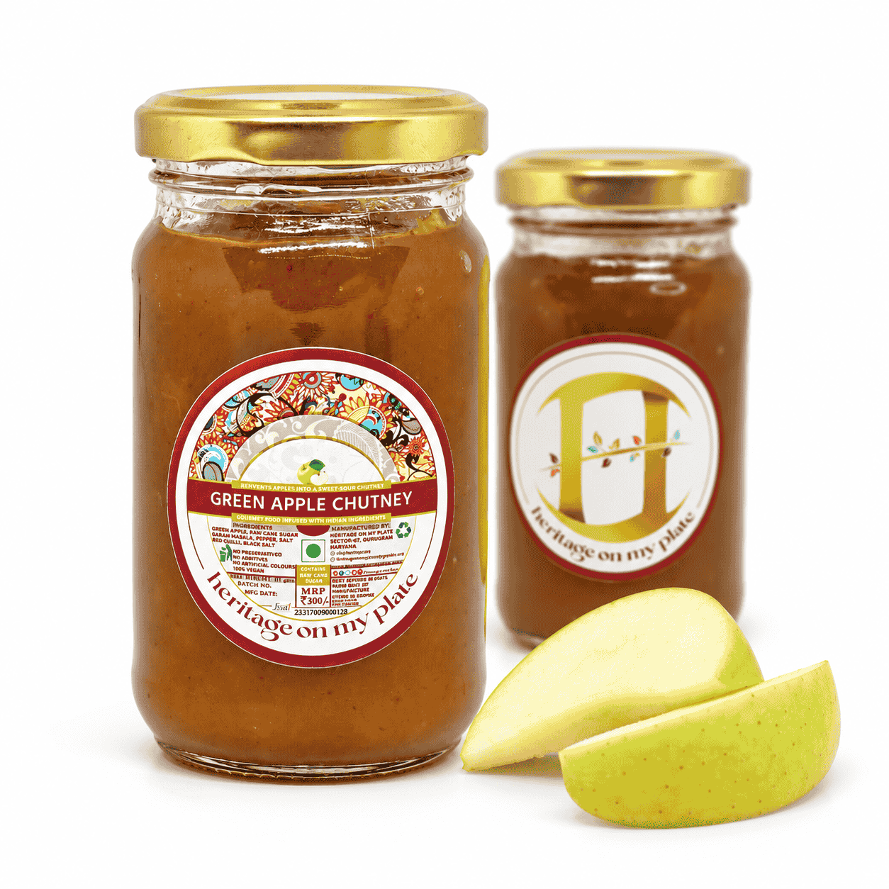 Green Apple Chutney Jars with Fresh Slices