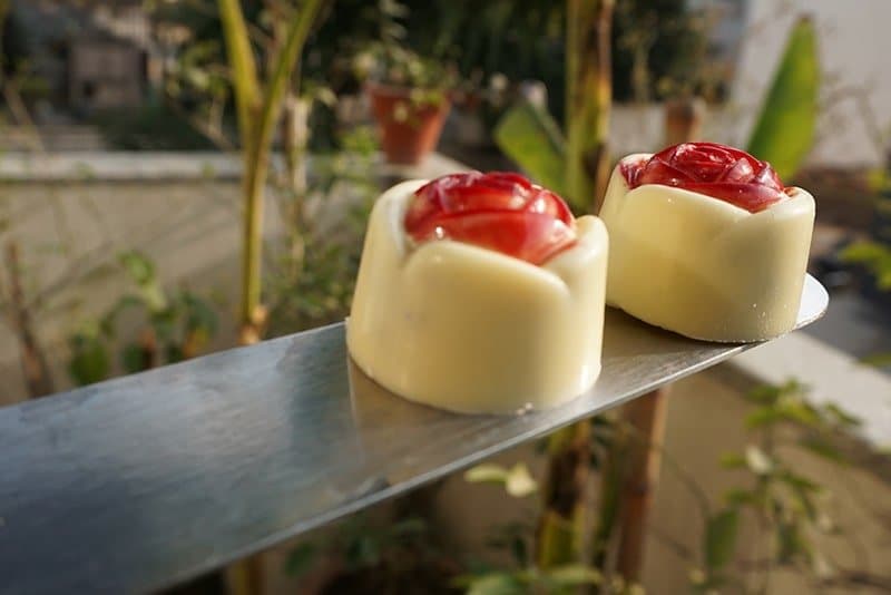 Gulqand chocolates on a cake server